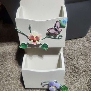 White Floral and Butterfly Wall Organizer